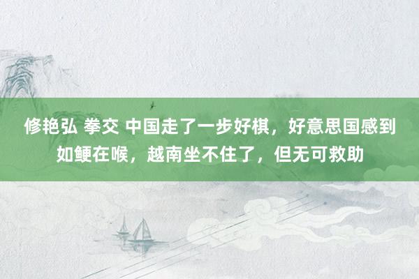 修艳弘 拳交 中国走了一步好棋，好意思国感到如鲠在喉，越南坐不住了，但无可救助