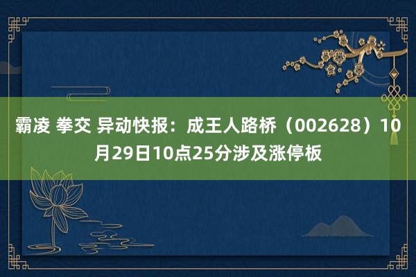 霸凌 拳交 异动快报：成王人路桥（002628）10月29日10点25分涉及涨停板