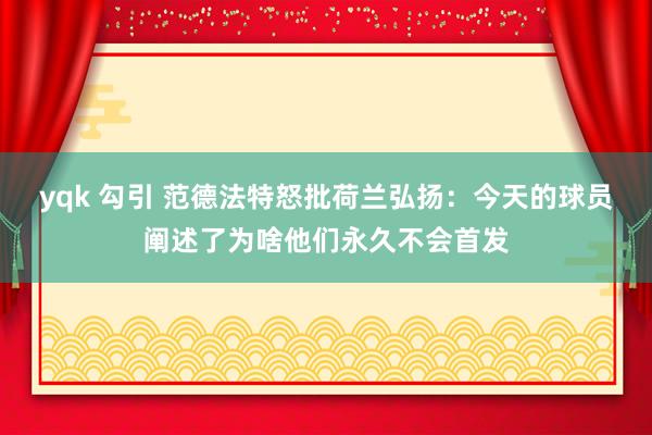 yqk 勾引 范德法特怒批荷兰弘扬：今天的球员阐述了为啥他们永久不会首发