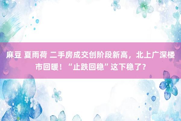 麻豆 夏雨荷 二手房成交创阶段新高，北上广深楼市回暖！“止跌回稳”这下稳了？