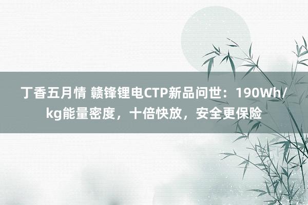 丁香五月情 赣锋锂电CTP新品问世：190Wh/kg能量密度，十倍快放，安全更保险