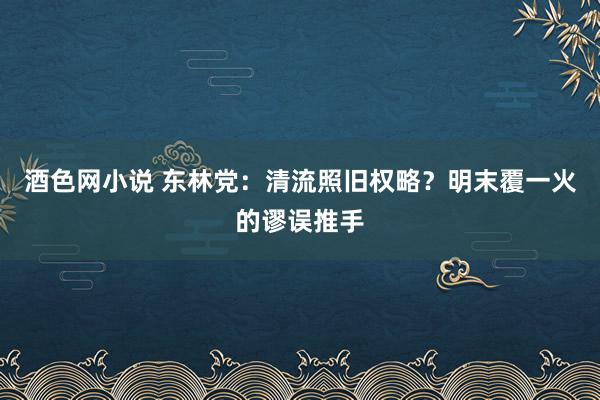 酒色网小说 东林党：清流照旧权略？明末覆一火的谬误推手